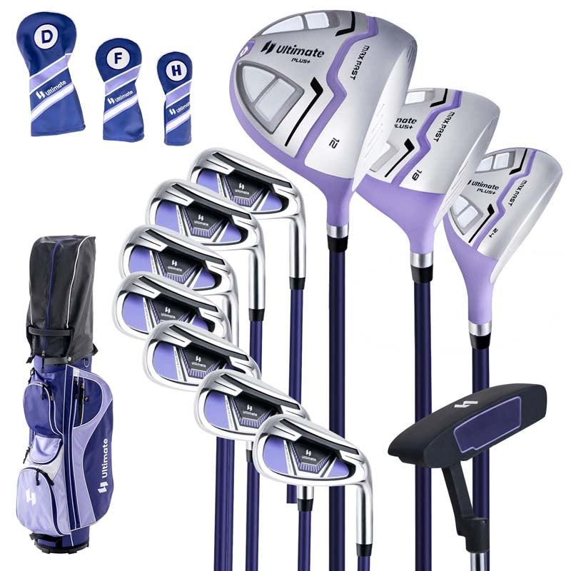 Women's Right Hand Complete Golf Club Set, 12 Pieces Golf Club Package Set with 460CC Driver, Irons 5-SW, Putter, Golf Cart Bag & Rain Hood