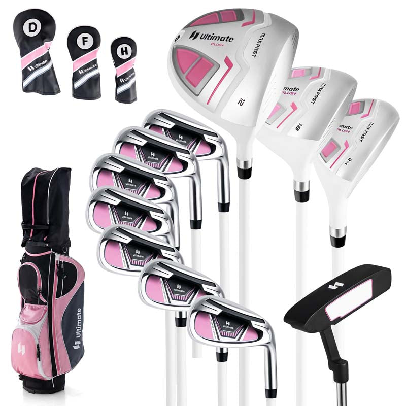 Women's Right Hand Complete Golf Club Set, 12 Pieces Golf Club Package Set with 460CC Driver, Irons 5-SW, Putter, Golf Cart Bag & Rain Hood