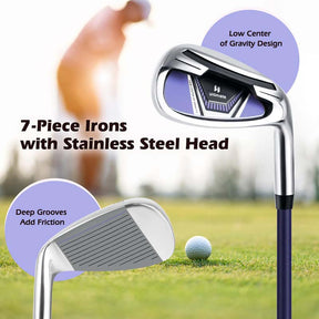 Women's Right Hand Complete Golf Club Set, 12 Pieces Golf Club Package Set with 460CC Driver, Irons 5-SW, Putter, Golf Cart Bag & Rain Hood