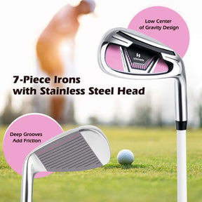 Women's Right Hand Complete Golf Club Set, 12 Pieces Golf Club Package Set with 460CC Driver, Irons 5-SW, Putter, Golf Cart Bag & Rain Hood