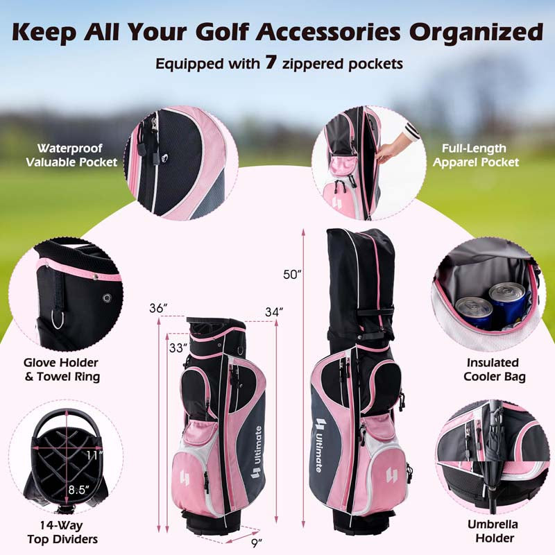 Women's Right Hand Complete Golf Club Set, 12 Pieces Golf Club Package Set with 460CC Driver, Irons 5-SW, Putter, Golf Cart Bag & Rain Hood
