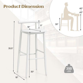 Acacia Wood Bar Stools Set of 2, 35"H Bar Height Kitchen Island Chairs with Back & Footrest, 350lb Capacity for Home Restaurant Cafe