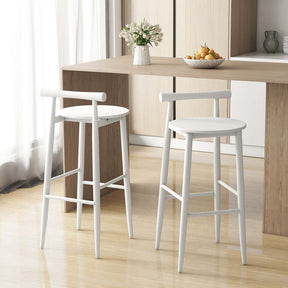 Acacia Wood Bar Stools Set of 2, 35"H Bar Height Kitchen Island Chairs with Back & Footrest, 350lb Capacity for Home Restaurant Cafe