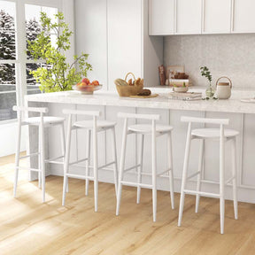 Acacia Wood Bar Stools Set of 2, 35"H Bar Height Kitchen Island Chairs with Back & Footrest, 350lb Capacity for Home Restaurant Cafe