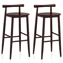 Acacia Wood Bar Stools Set of 2, 35"H Bar Height Kitchen Island Chairs with Back & Footrest, 350lb Capacity for Home Restaurant Cafe