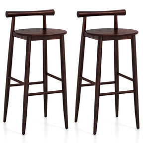 Acacia Wood Bar Stools Set of 2, 35"H Bar Height Kitchen Island Chairs with Back & Footrest, 350lb Capacity for Home Restaurant Cafe