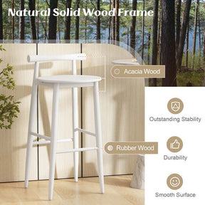 Acacia Wood Bar Stools Set of 2, 35"H Bar Height Kitchen Island Chairs with Back & Footrest, 350lb Capacity for Home Restaurant Cafe