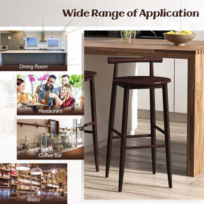 Acacia Wood Bar Stools Set of 2, 35"H Bar Height Kitchen Island Chairs with Back & Footrest, 350lb Capacity for Home Restaurant Cafe