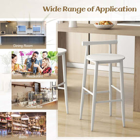 Acacia Wood Bar Stools Set of 2, 35"H Bar Height Kitchen Island Chairs with Back & Footrest, 350lb Capacity for Home Restaurant Cafe