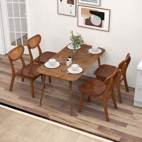 Farmhouse Style Solid Rubber Wooden Dining Chairs with Breathable Rattan Woven Backrest