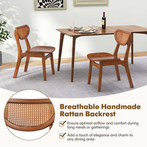 Farmhouse Style Solid Rubber Wooden Dining Chairs with Breathable Rattan Woven Backrest