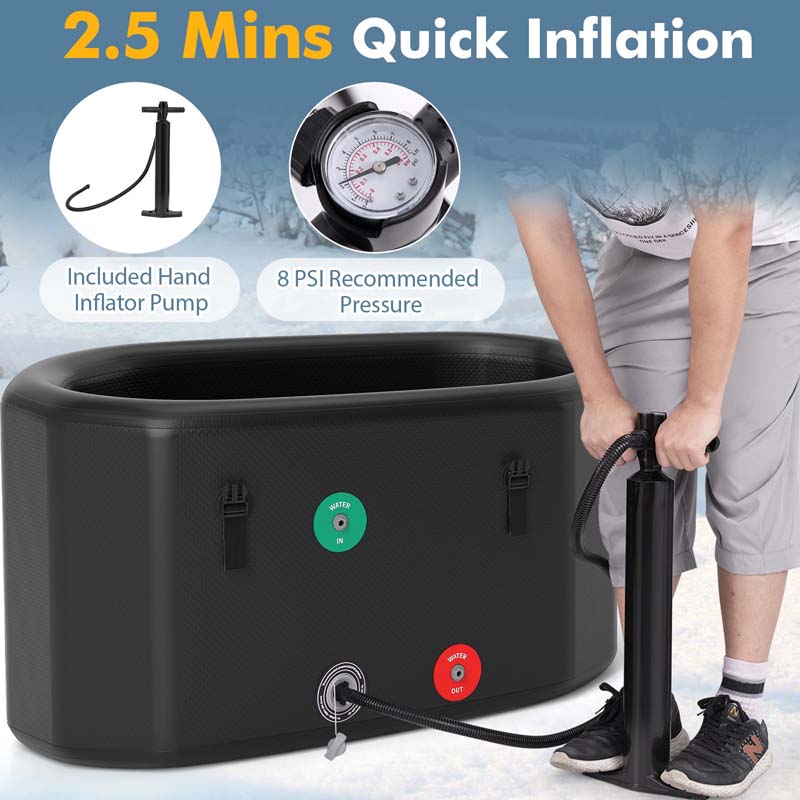 XL 129 Gal Oval Ice Bath Tub with Cover, Portable Inflatable Cold Plunge Tub with Backpack & Pump, Water Chiller Compatible for Cold Therapy