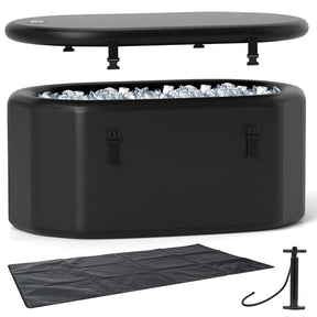 XL 129 Gal Oval Ice Bath Tub with Cover, Portable Inflatable Cold Plunge Tub with Backpack & Pump, Water Chiller Compatible for Cold Therapy