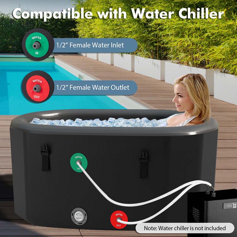 XL 129 Gal Oval Ice Bath Tub with Cover, Portable Inflatable Cold Plunge Tub with Backpack & Pump, Water Chiller Compatible for Cold Therapy