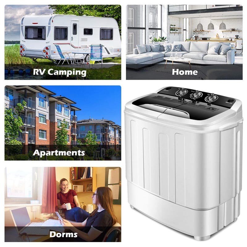 13Lbs Portable Twin Tub Washing Machine, Top Load Washer Spin Dryer Combo with Built-in Drain Pump, Compact Laundry Washer for Apartments & RVs