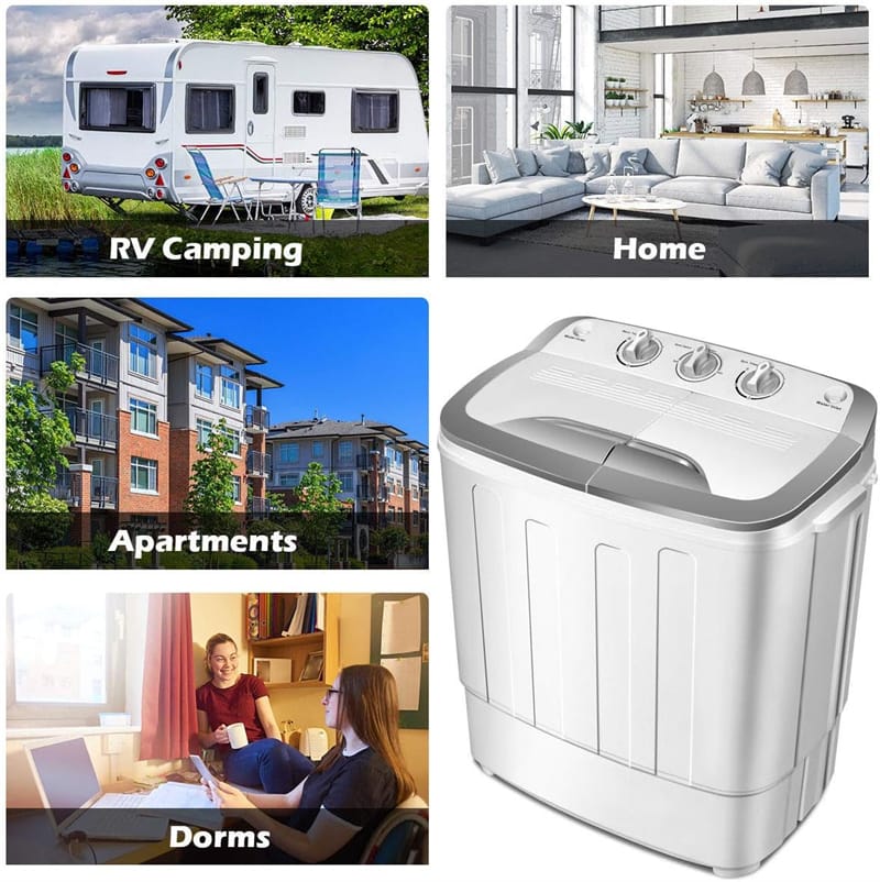 13Lbs Portable Twin Tub Washing Machine, Top Load Washer Spin Dryer Combo with Built-in Drain Pump, Compact Laundry Washer for Apartments & RVs