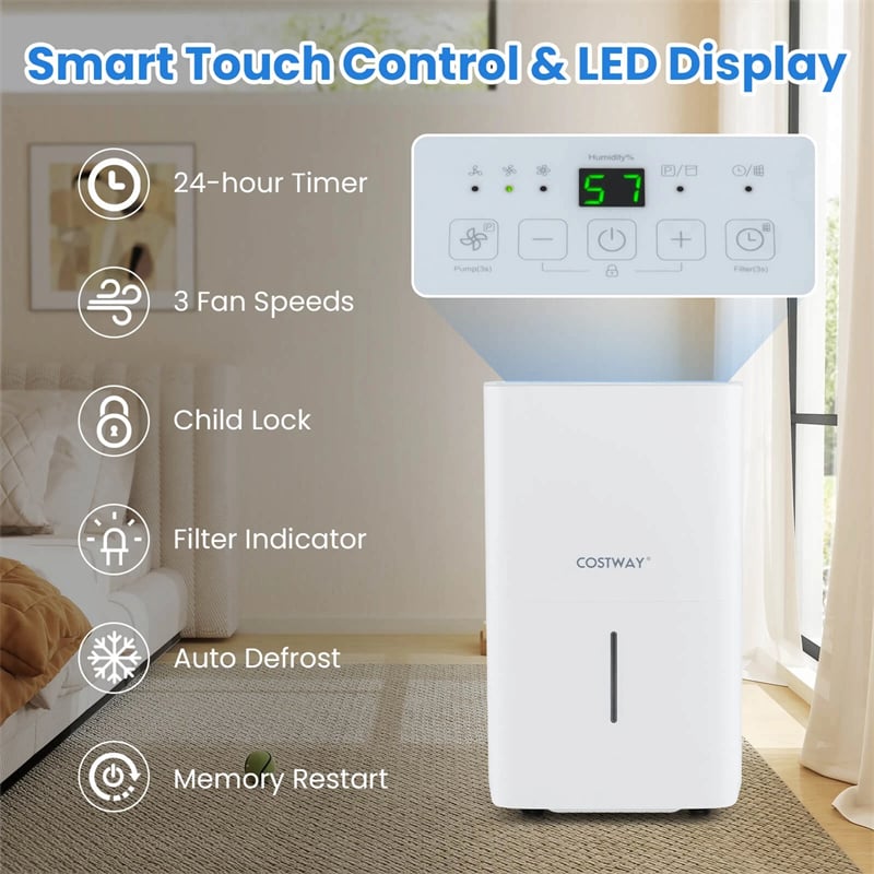 150 Pints Energy Star Dehumidifier with Pump Drain Hose, 7000 Sq.Ft Portable Dehumidifier w/ 24H Timer, LED Display & Auto Defrost for Basement Garage