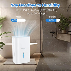 150 Pints Energy Star Dehumidifier with Pump Drain Hose, 7000 Sq.Ft Portable Dehumidifier w/ 24H Timer, LED Display & Auto Defrost for Basement Garage