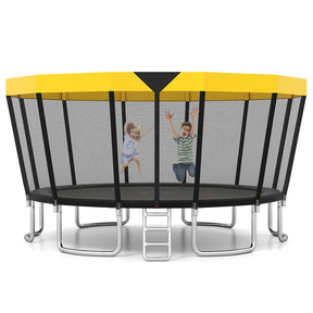 16FT Outdoor Trampoline, ASTM Approved Recreational Trampoline with Safety Enclosure Net & Ladder, 500LBS Weight Capacity for Kids Adults Backyard