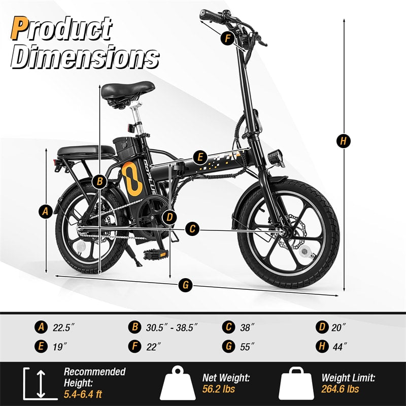 16" Folding Electric Bike with 500W Brushless Motor, 20 MPH, 37-Mile Range, Removable Battery & Dual Disc Brakes, Mini E-Bike for City Commuting