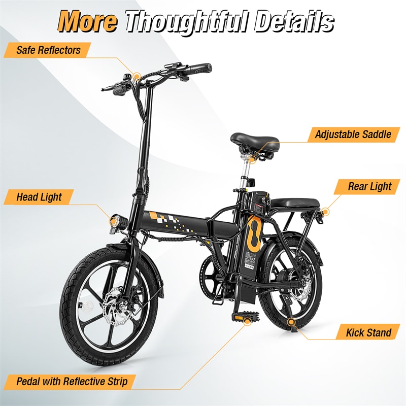 16" Folding Electric Bike with 500W Brushless Motor, 20 MPH, 37-Mile Range, Removable Battery & Dual Disc Brakes, Mini E-Bike for City Commuting