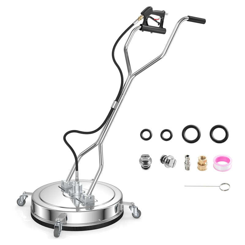 20" Pressure Washer Surface Cleaner, 4000 PSI Stainless Steel Cleaner Attachment with Casters, Dual Handles & 3/8" Quick-Connect for Driveway, Patio