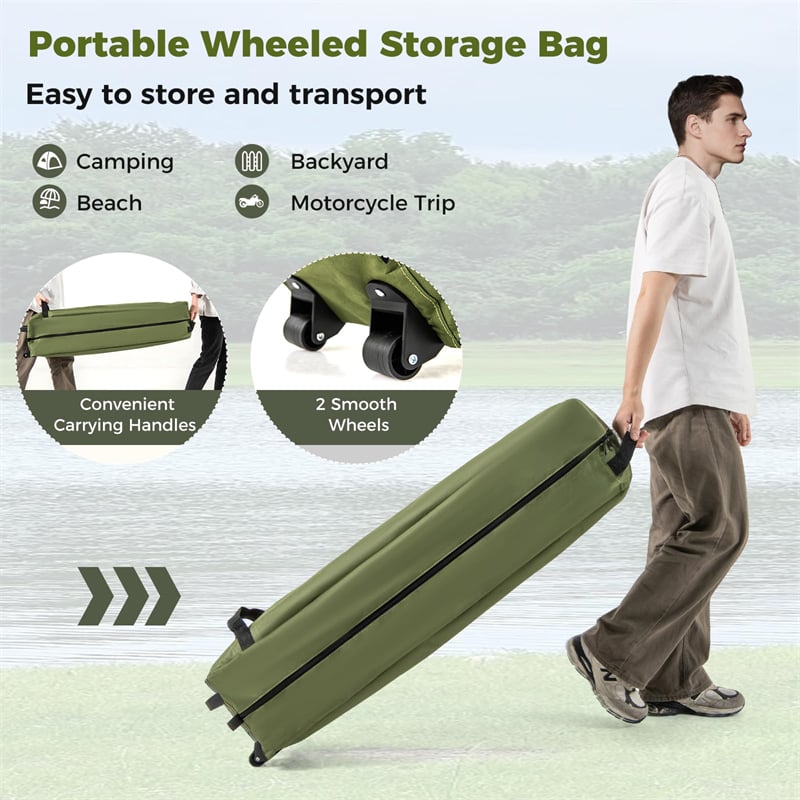 2-Person Camping Cot Tent Combo, 2-in-1 Foldable Off-Ground Elevated Cot Bed with Pop-up Shelter, Waterproof Rainfly & Wheeled Bag for Outdoor Hiking