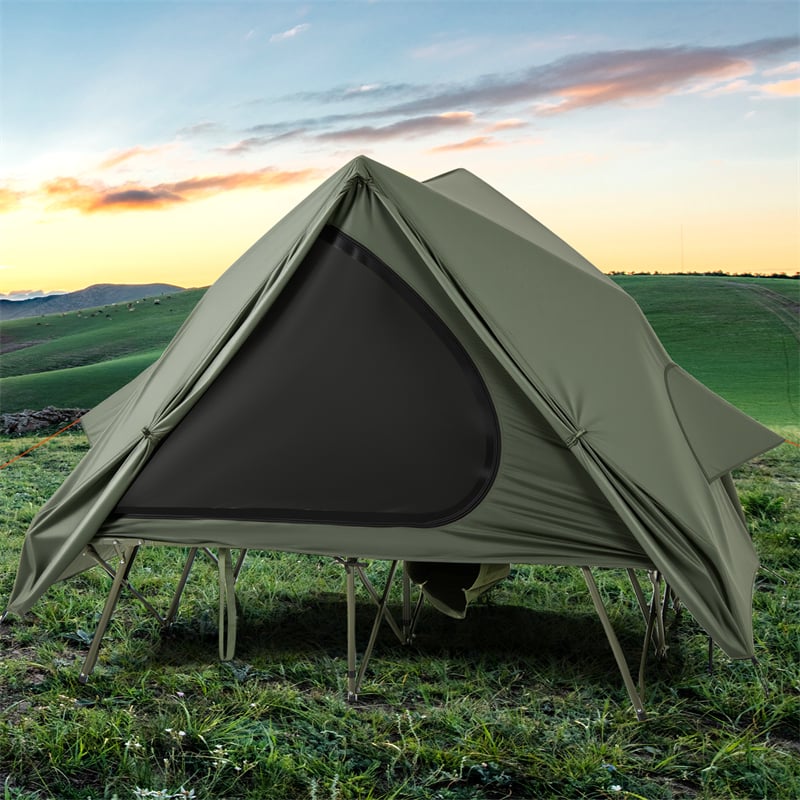 2-Person Camping Cot Tent Combo, 2-in-1 Foldable Off-Ground Elevated Cot Bed with Pop-up Shelter, Waterproof Rainfly & Wheeled Bag for Outdoor Hiking