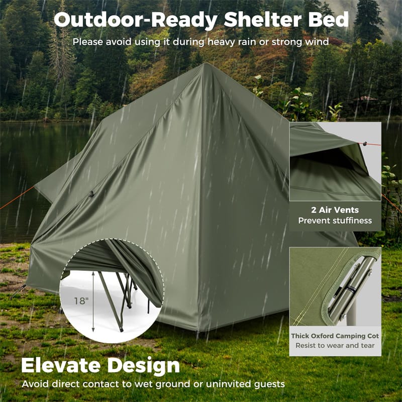 2-Person Camping Cot Tent Combo, 2-in-1 Foldable Off-Ground Elevated Cot Bed with Pop-up Shelter, Waterproof Rainfly & Wheeled Bag for Outdoor Hiking