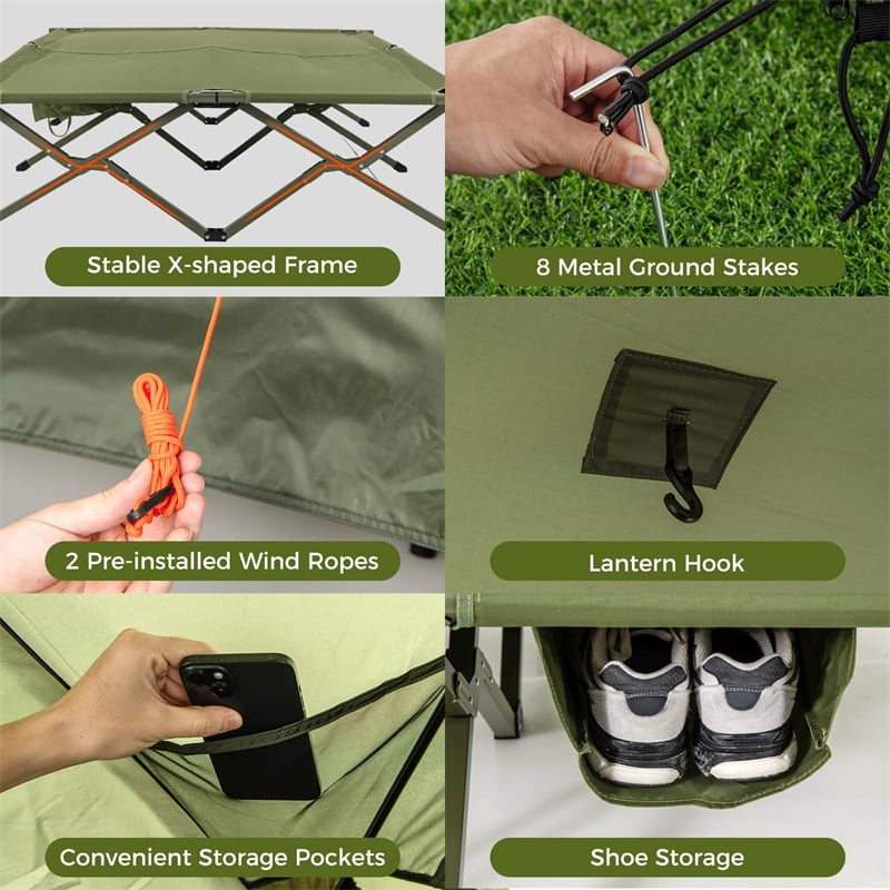 2-Person Camping Cot Tent Combo, 2-in-1 Foldable Off-Ground Elevated Cot Bed with Pop-up Shelter, Waterproof Rainfly & Wheeled Bag for Outdoor Hiking