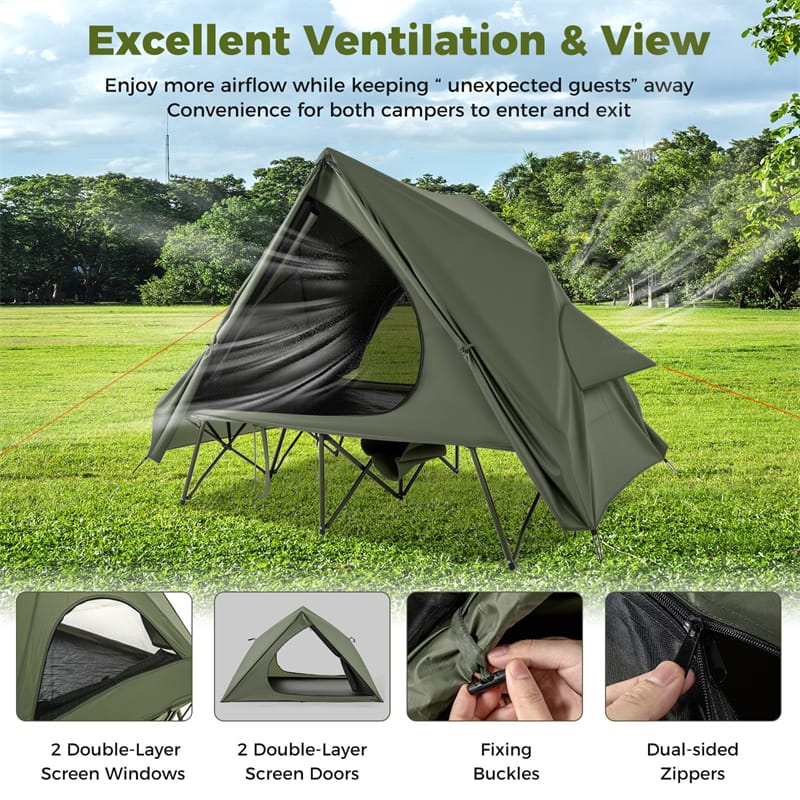 2-Person Camping Cot Tent Combo, 2-in-1 Foldable Off-Ground Elevated Cot Bed with Pop-up Shelter, Waterproof Rainfly & Wheeled Bag for Outdoor Hiking