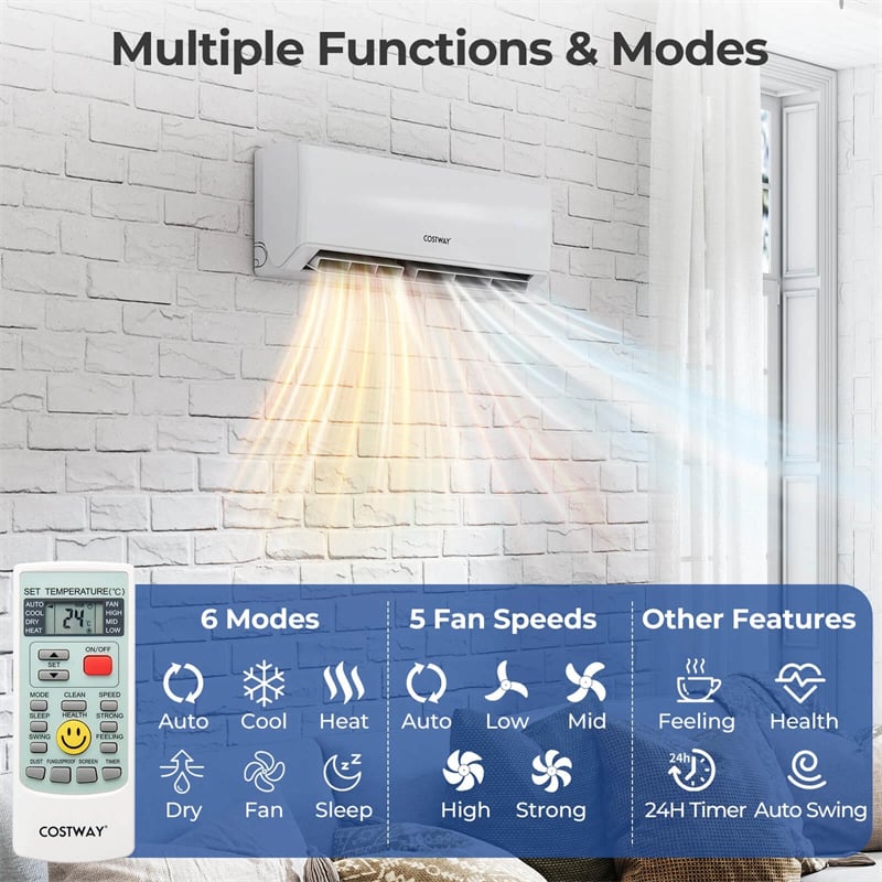 30K BTU 23 SEER2 3-Zone Mini Split Air Conditioner with Heat Pump, WiFi Enabled Inverter Split System AC with Energy Star Full Set