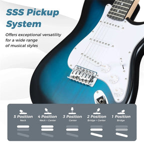 39" Full Size 6 String Electric Guitar Beginner Kit with 15W AMP, SSS Pickups, Gig Bag & Tuner, Guitar Starter Bundle for Students & Adults