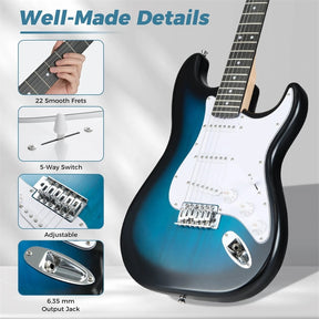39" Full Size 6 String Electric Guitar Beginner Kit with 15W AMP, SSS Pickups, Gig Bag & Tuner, Guitar Starter Bundle for Students & Adults