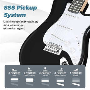39" Full Size 6 String Electric Guitar Beginner Kit with 15W AMP, SSS Pickups, Gig Bag & Tuner, Guitar Starter Bundle for Students & Adults