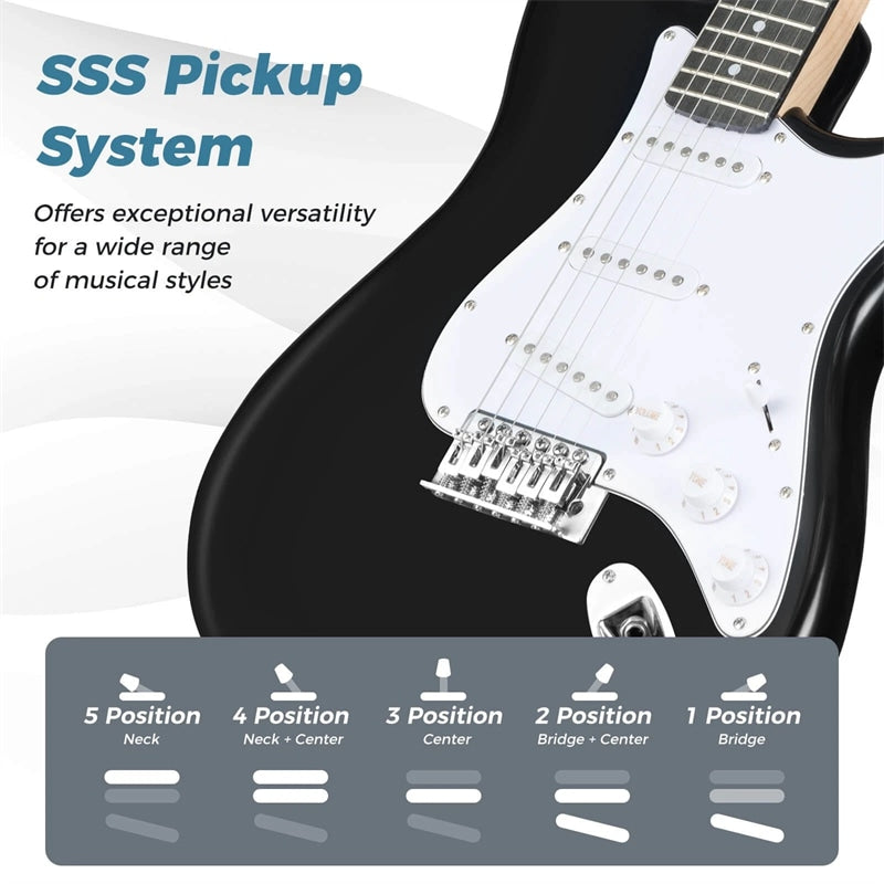 39" Full Size 6 String Electric Guitar Beginner Kit with 15W AMP, SSS Pickups, Gig Bag & Tuner, Guitar Starter Bundle for Students & Adults