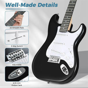 39" Full Size 6 String Electric Guitar Beginner Kit with 15W AMP, SSS Pickups, Gig Bag & Tuner, Guitar Starter Bundle for Students & Adults