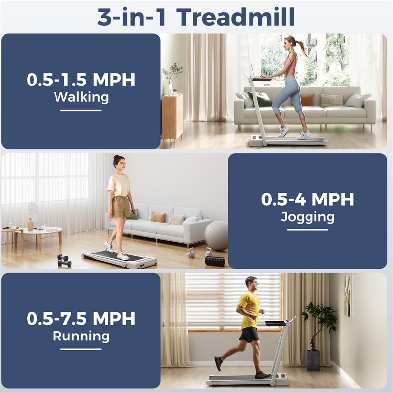 3-in-1 Folding Treadmill with Desk, 2.5HP Portable Under Desk Walking Pad with Large LED Display, Speakers & Remote for Home Office Gym
