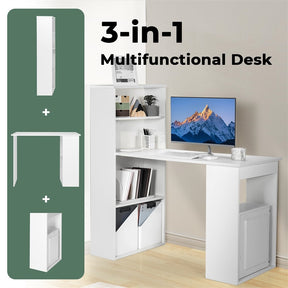 48" Computer Desk with 6-Tier Storage Shelves, 3-in-1 Reversible Writing Desk w/ Bookshelf & CPU Stand, Space-Saving Home Office Workstation