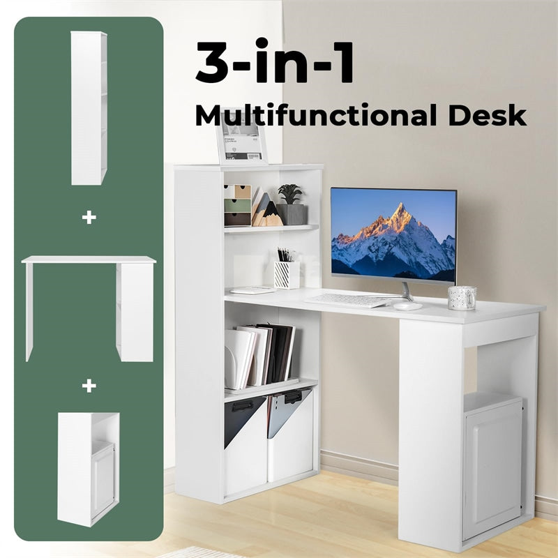 48" Computer Desk with 6-Tier Storage Shelves, 3-in-1 Reversible Writing Desk w/ Bookshelf & CPU Stand, Space-Saving Home Office Workstation