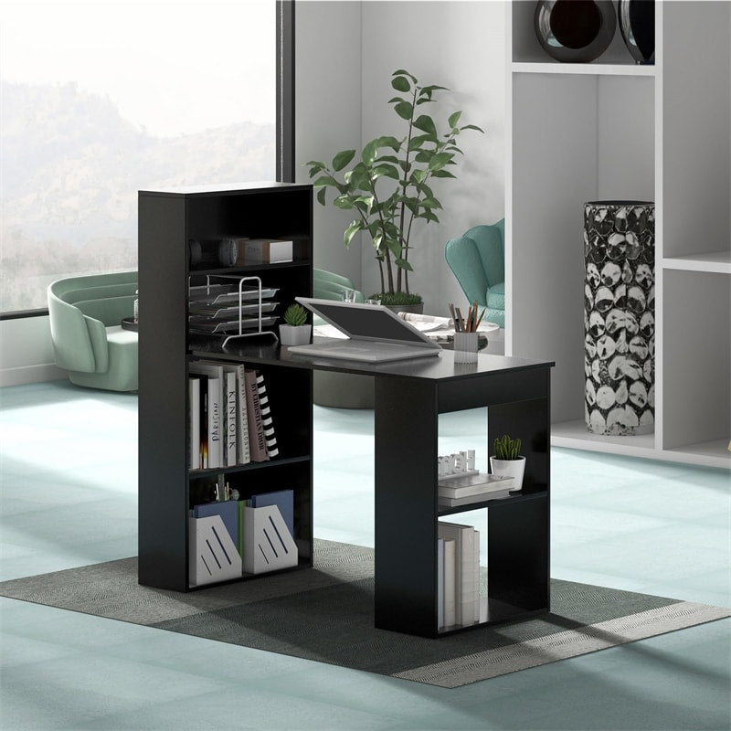 48" Computer Desk with 6-Tier Storage Shelves, 3-in-1 Reversible Writing Desk w/ Bookshelf & CPU Stand, Space-Saving Home Office Workstation