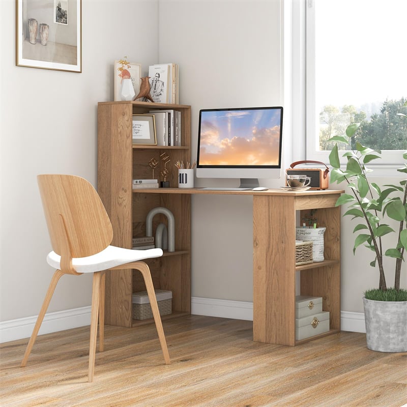 48" Computer Desk with 6-Tier Storage Shelves, 3-in-1 Reversible Writing Desk w/ Bookshelf & CPU Stand, Space-Saving Home Office Workstation