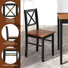 5-Piece Dining Table Set for 4, Mid-Century Modern Kitchen Table & 4 Chairs with Rubber Wood Legs & Cross Backrest, Space-Saving Dinette Set for Home