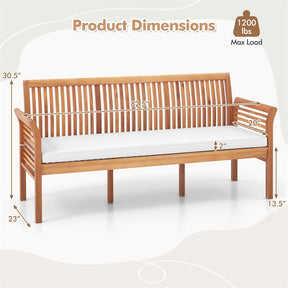 62.5" Outdoor Acacia Wood Bench with Removable Cushion, 3-Person Patio Garden Bench with High Backrest & Armrests, 1200 LBS Capacity for Yard Porch