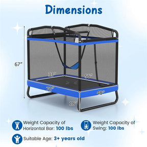 6FT Kids Rectangle Trampoline, ASTM Certified Toddler Rebounder with Swing, Horizontal Bar & Safety Enclosure Net for Indoor Outdoor Use