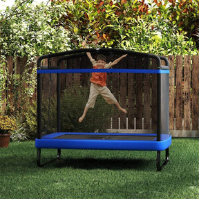 6FT Kids Rectangle Trampoline, ASTM Certified Toddler Rebounder with Swing, Horizontal Bar & Safety Enclosure Net for Indoor Outdoor Use