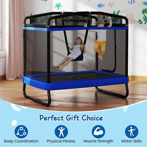 6FT Kids Rectangle Trampoline, ASTM Certified Toddler Rebounder with Swing, Horizontal Bar & Safety Enclosure Net for Indoor Outdoor Use