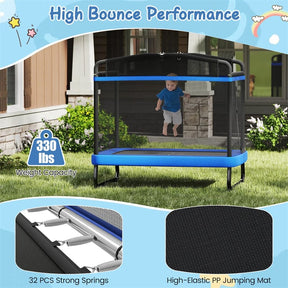 6FT Kids Rectangle Trampoline, ASTM Certified Toddler Rebounder with Swing, Horizontal Bar & Safety Enclosure Net for Indoor Outdoor Use