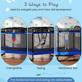 6FT Kids Rectangle Trampoline, ASTM Certified Toddler Rebounder with Swing, Horizontal Bar & Safety Enclosure Net for Indoor Outdoor Use