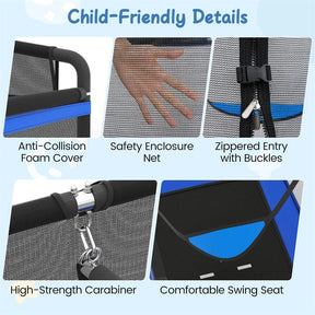 6FT Kids Rectangle Trampoline, ASTM Certified Toddler Rebounder with Swing, Horizontal Bar & Safety Enclosure Net for Indoor Outdoor Use